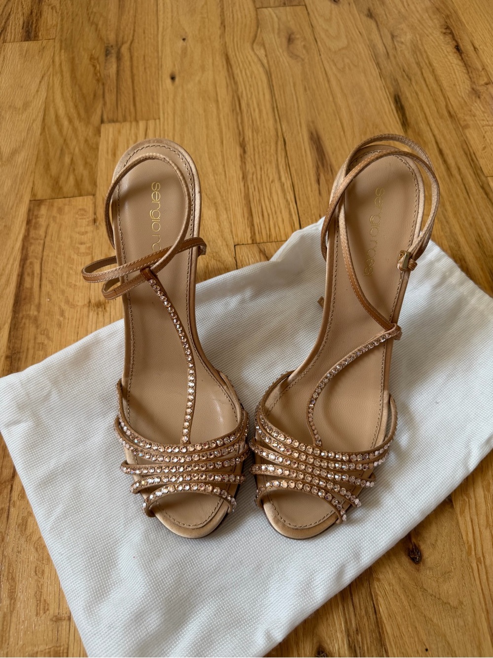 Sergio Rossi Rose Gold Crystal-Strap Stiletto Sandals